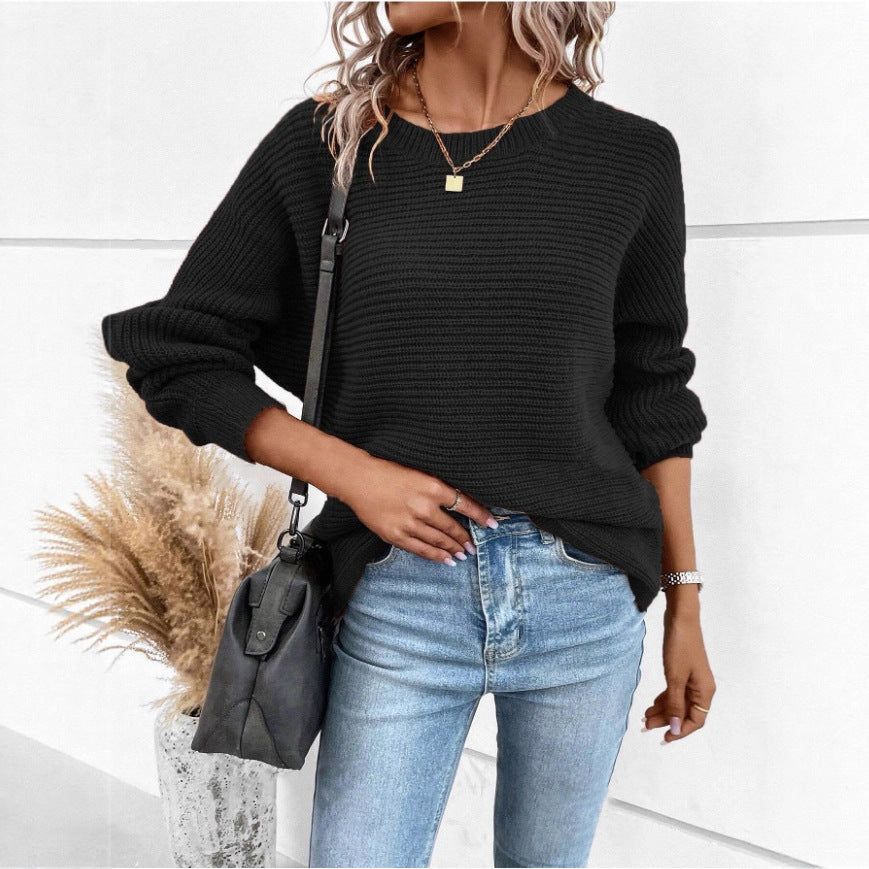 Damen Strickpullover V-Ausschnitt Kontrasttexturen Norvielle