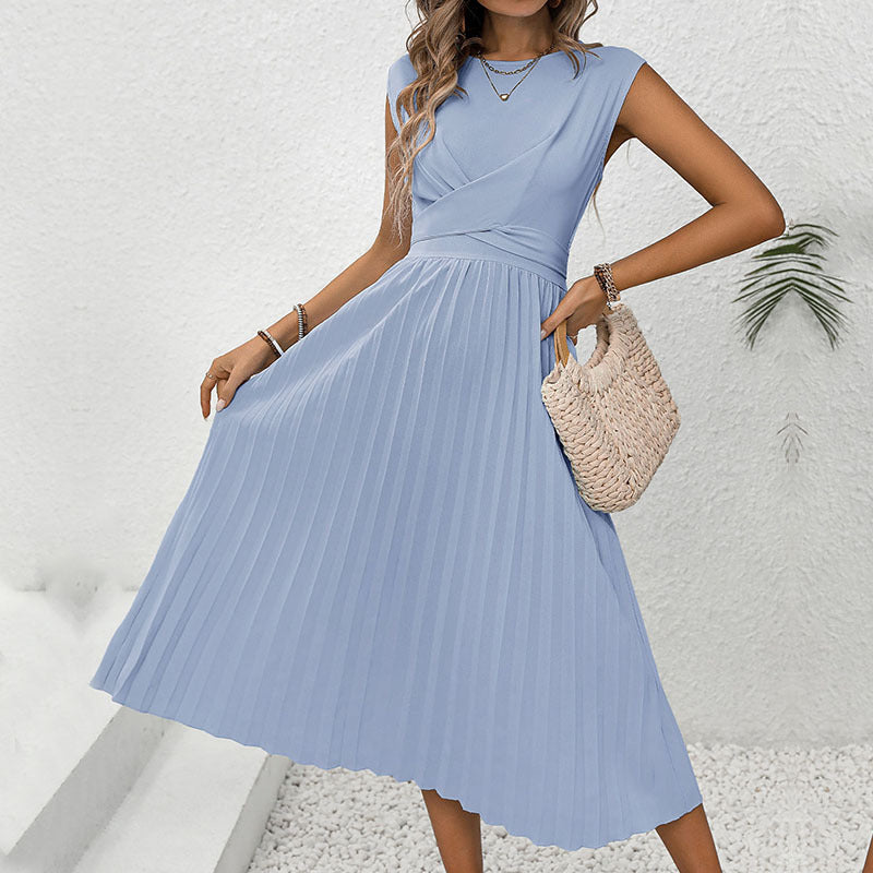 Damen Maxikleid Plissiert Wickelausschnitt Elegantes Design