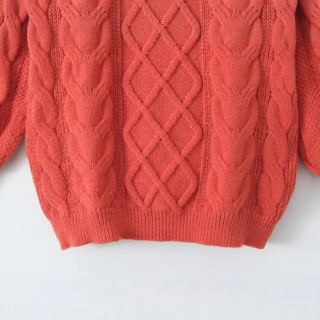 Damen Gestrickter Pullover Zopfmuster Norvielle