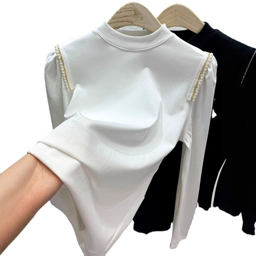 Damen Elegantes Longsleeve Oberteil mit Perlenapplikationen