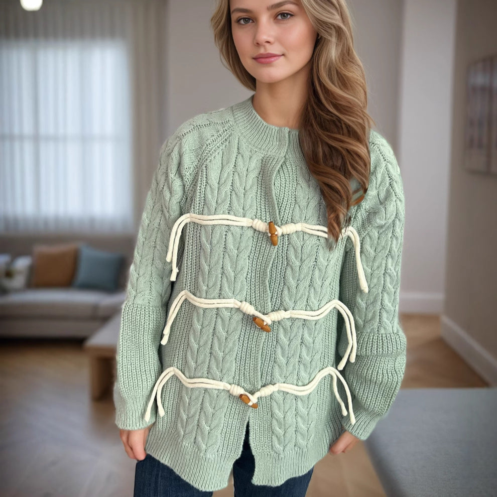 Damen Grobstrickjacke Norvielle mit Kordelzug und Holzknöpfen