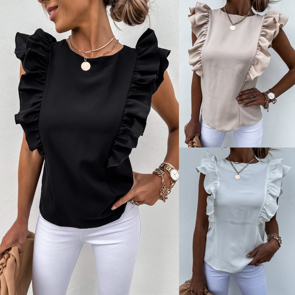 Damen Bluse Rüschenärmel Elegante Bluse