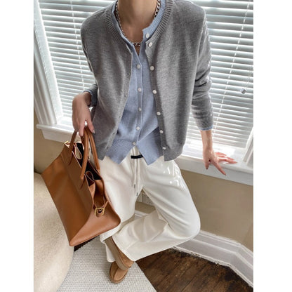Damen Strickcardigan Klassisch Knöpfe Beige