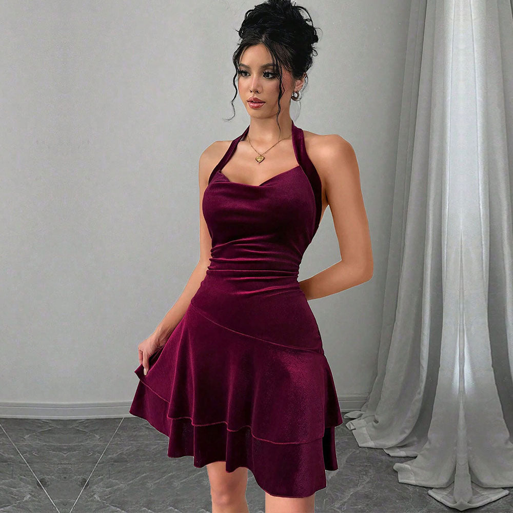 Damen Abendkleid Figurbetont Rüschenrock Neckholder-Design Norvielle - Norvielle