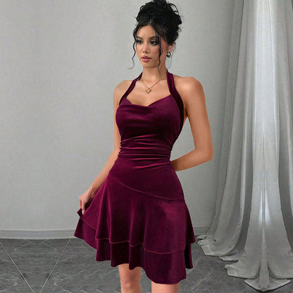 Damen Abendkleid Figurbetont Rüschenrock Neckholder-Design Norvielle - Norvielle