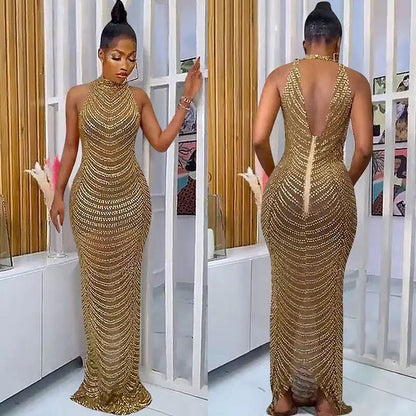 Damen Maxikleid Pailletten Figurbetont