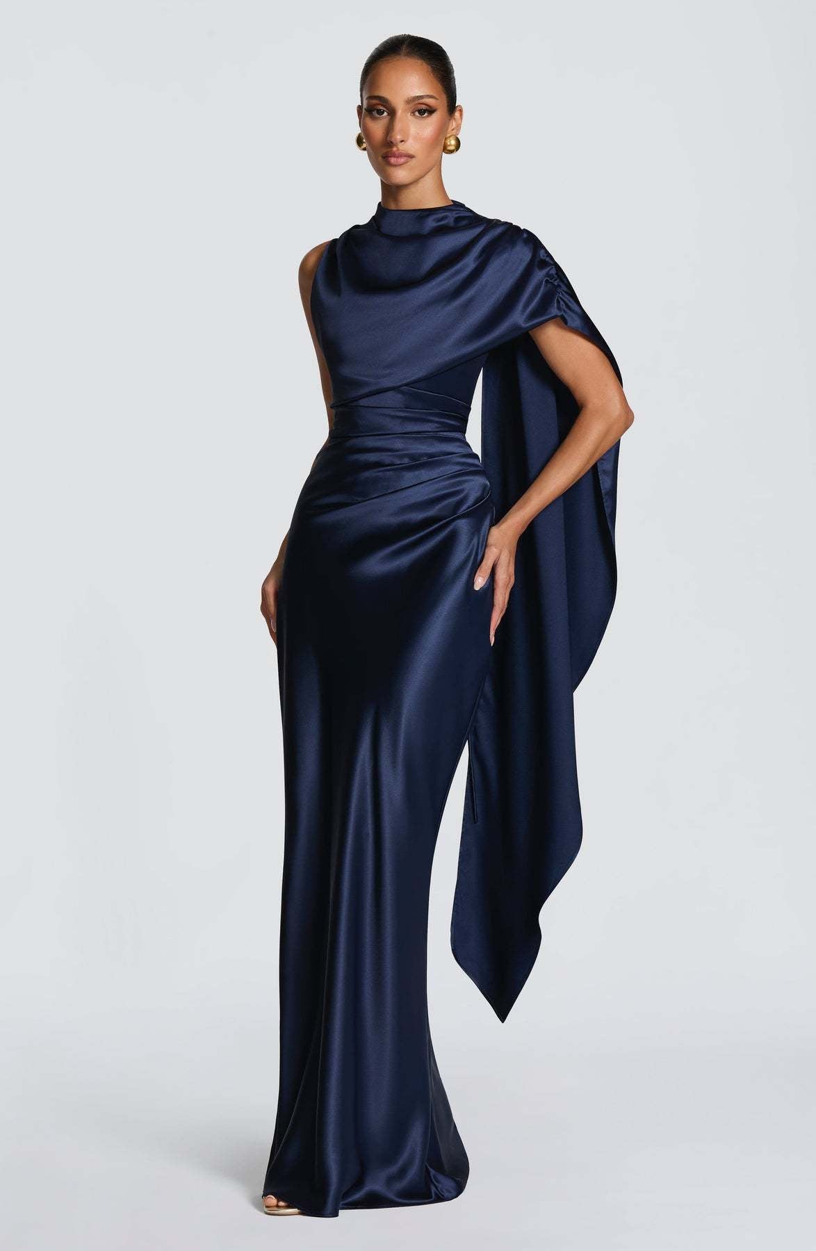 Damen Maxikleid Asymmetrisch Satin