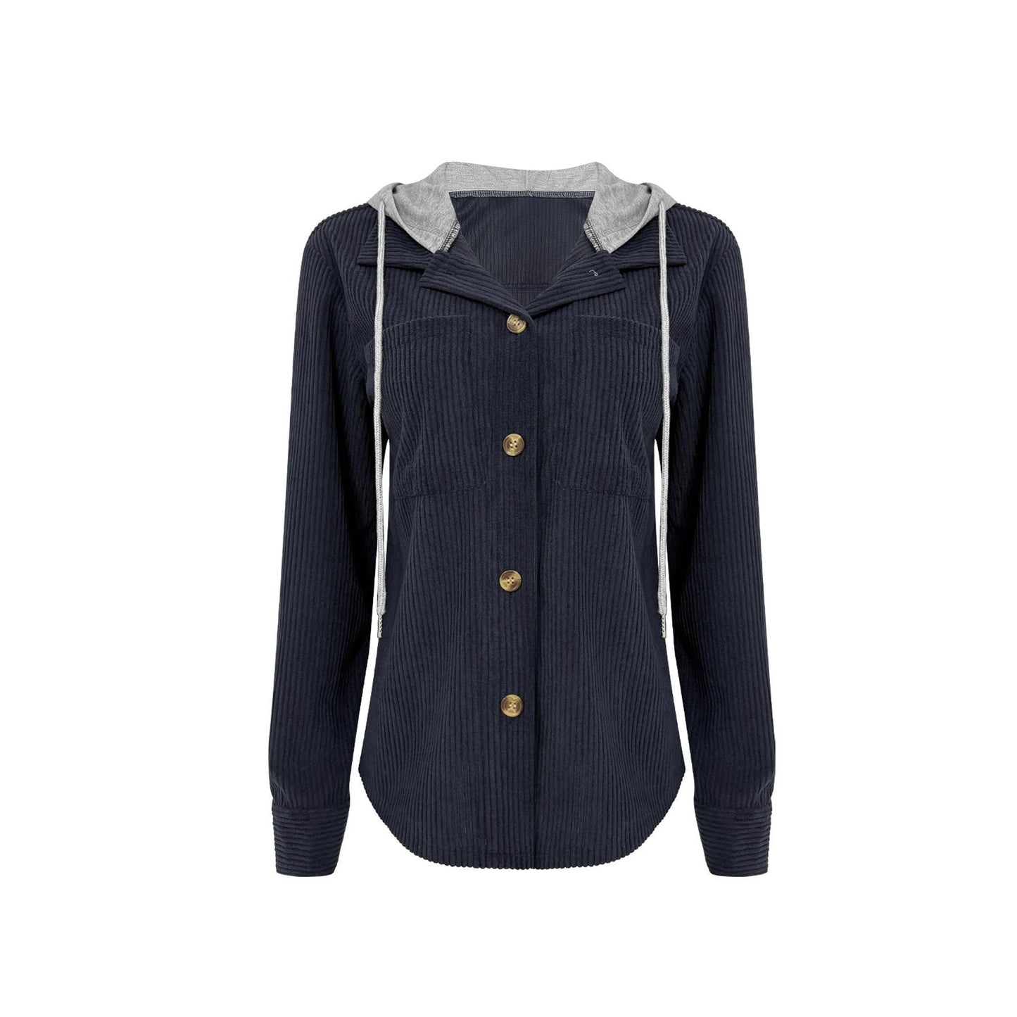 Damen Hemdjacke Gestreift Kapuze Taschen Norvielle
