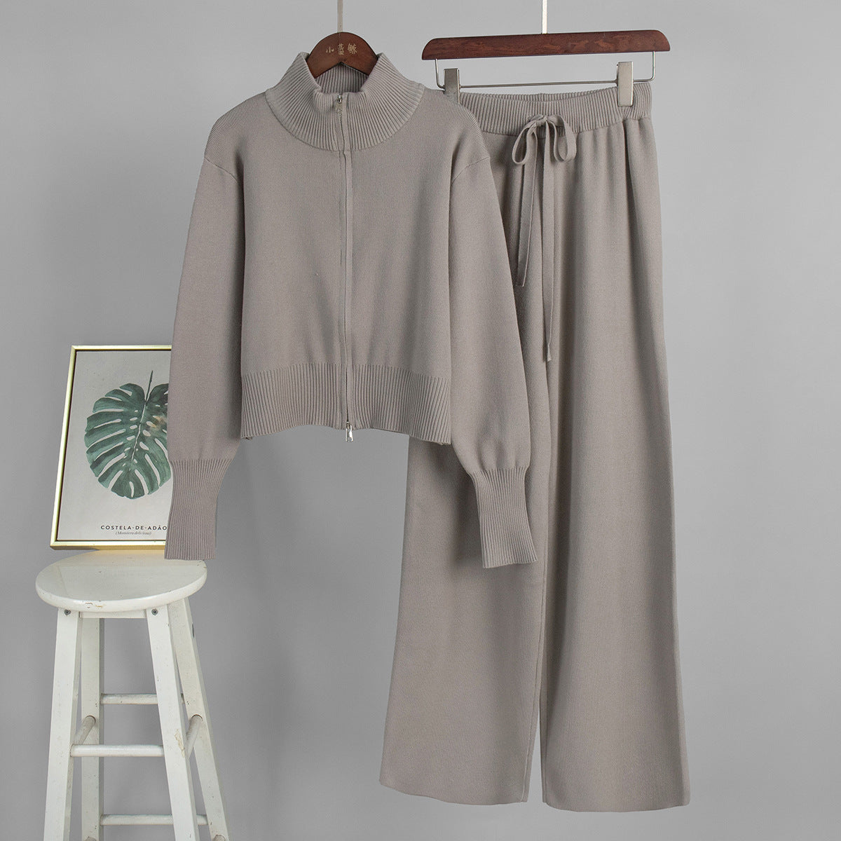 Damen Strickensemble Weites Modell Mit Zip Kragen Norvielle