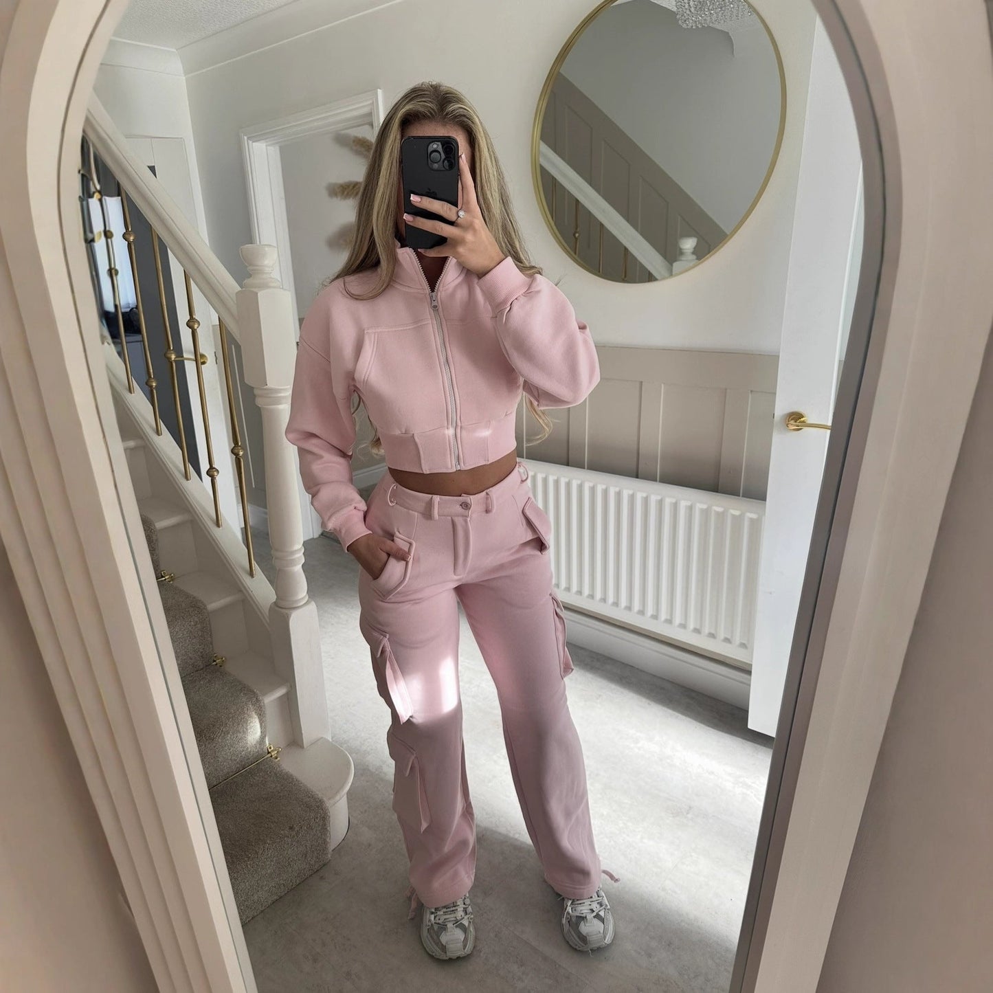 Damen Cropped Freizeit-Set mit Reißverschluss und Taschen