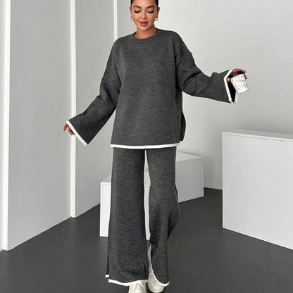Damen Lounge-Set Weites Oberteil Schlitzhosen Norvielle