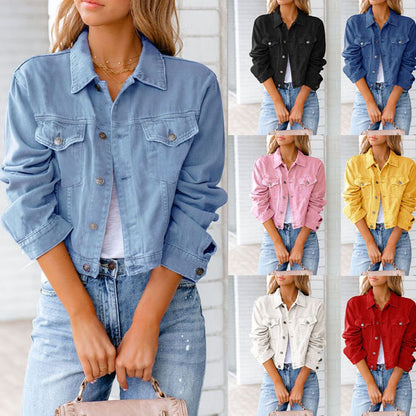 Damen Denimjacke Kurz Modischer Schnitt Blau - Norvielle