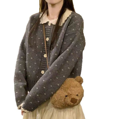 Damen Strickjacke Kuschelig Mit Kragen Beige