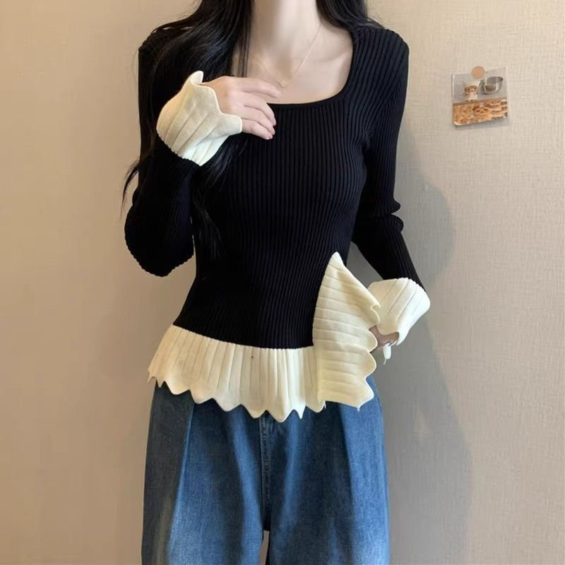 Damen Rippstrickpullover Asymmetrischer Saum Norvielle