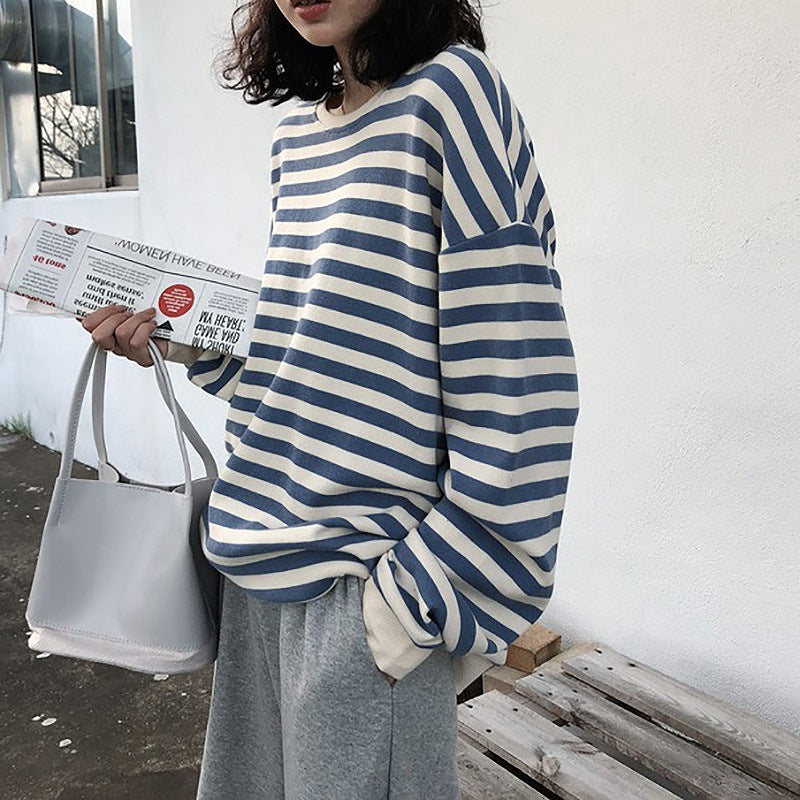 Damen Sweatshirt Streifen Weite Passform Lässige Ärmel - Norvielle
