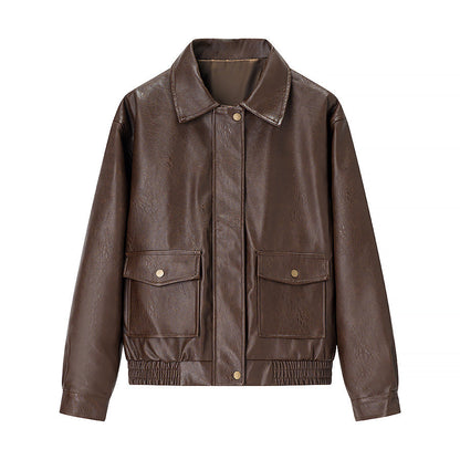 Damen Kunstlederjacke Lässig Mit Taschen