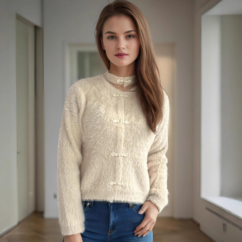 Damen Pullover Hochgeschlossen Kuschelig Norvielle