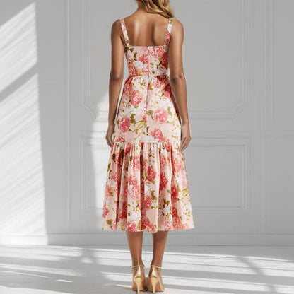 Damen Blumenkleid Rüschensaum schmale Träger Norvielle