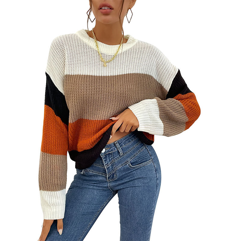Damen Strickpullover Bunt Blockdesign