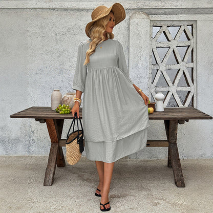 Damen Midi-Kleid Schwingrock Puffärmel Elegant Norvielle - Norvielle