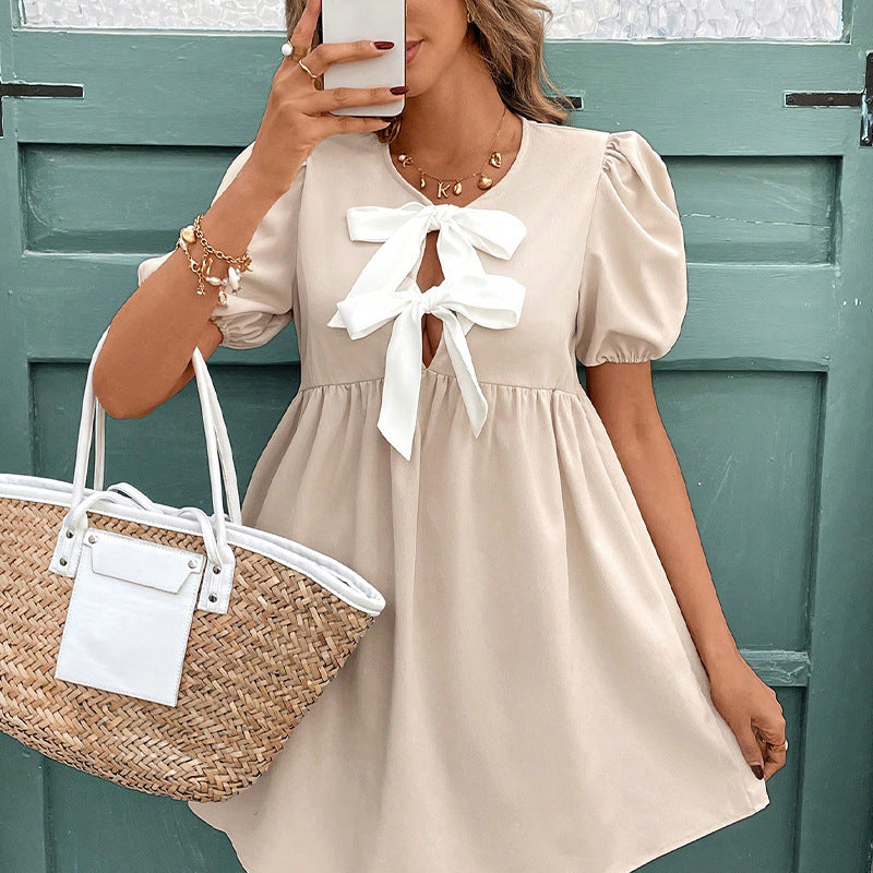 Damen Mini-Kleid Rüschen Schleife Norvielle