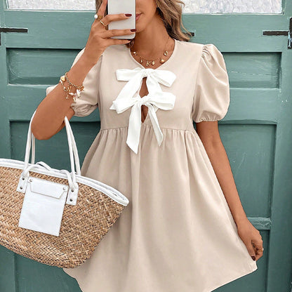 Damen Mini-Kleid Rüschen Schleife Norvielle