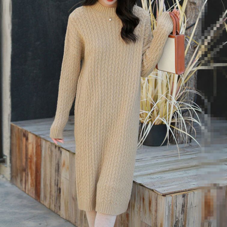 Damen Strickkleid Lässig Strukturiertes Muster Beige - Norvielle