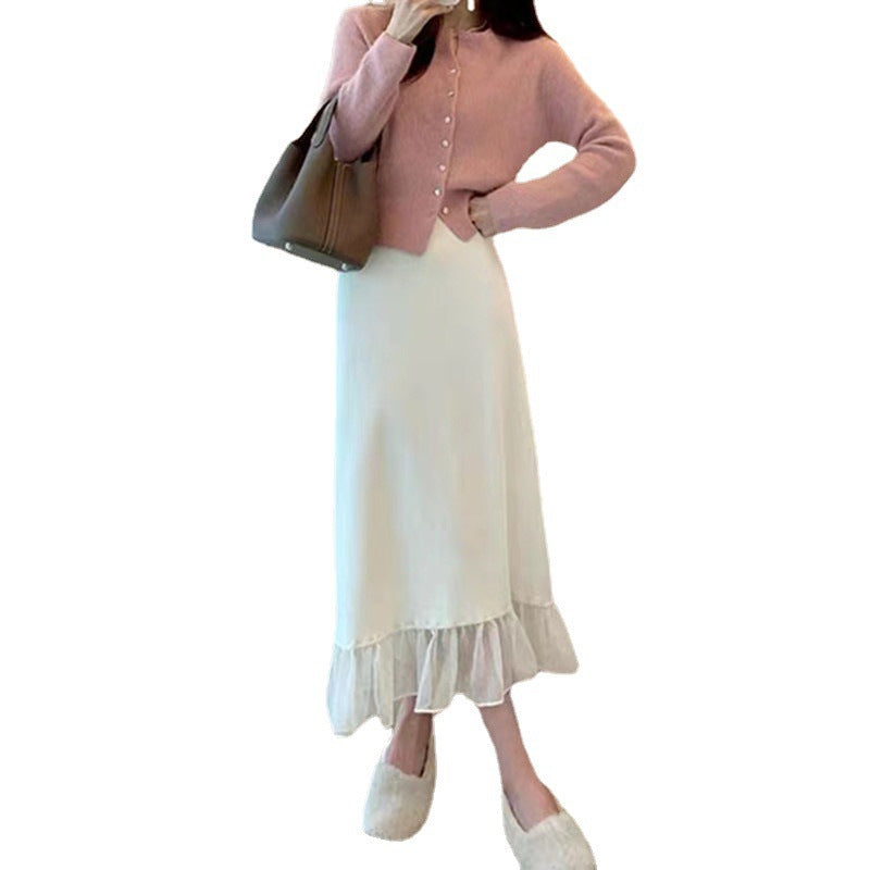 Damen Cardigan mit Knöpfen Rüschensaum Norvielle