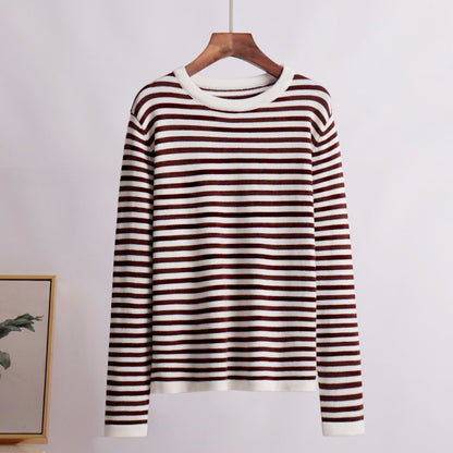 Damen Langarmpullover Weicher Baumwollmix Streifenmuster