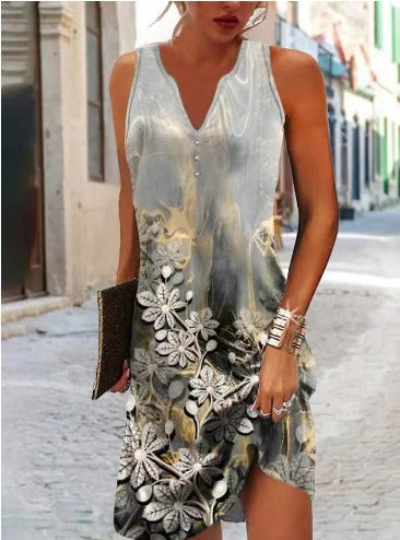 Damen Sommerkleid V-Ausschnitt Asymmetrischer Saum Norvielle