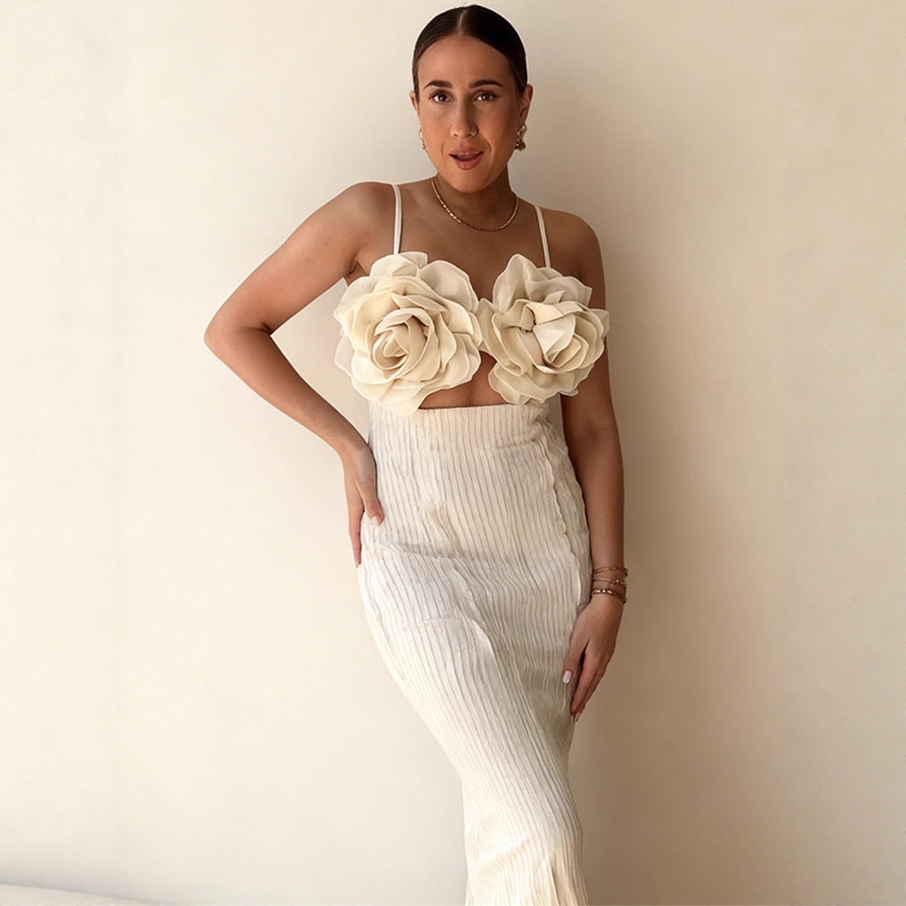 Damen Crop- Florale 3D-Blütenapplikation Eleganter Schnitt