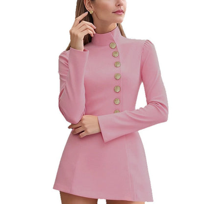 Damen Minikleid Stehkragen Dekorative Knöpfe Norvielle
