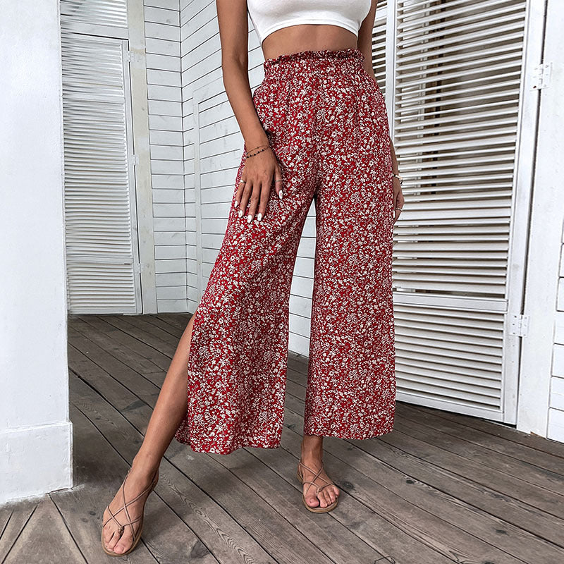 Damen Palazzo-Hose Floralmuster Hochwertig Weite Bein Schwarz - Norvielle