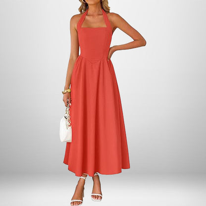 Damen Maxikleid Schulterfreies Halterneck Fließender Rock