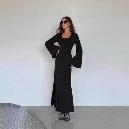 Damen Maxikleid Weite Ärmel Elegantes Detail