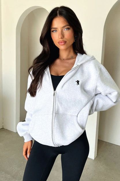 Damen Hoodie mit Taschen Elastisch Grau Norvielle