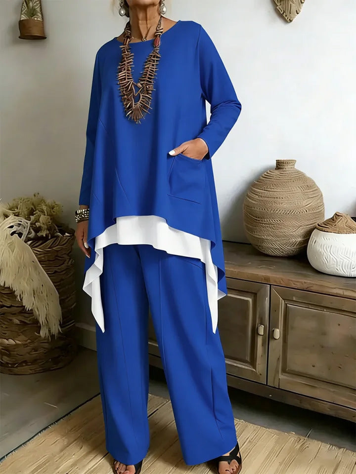 Damen Ensemble Asymmetrisches Oberteil Weite Hose Norvielle