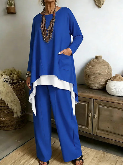 Damen Ensemble Asymmetrisches Oberteil Weite Hose Norvielle