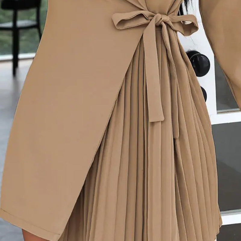 Damen Wickelkleid Faltenrock Gürtel Elegantes Norvielle