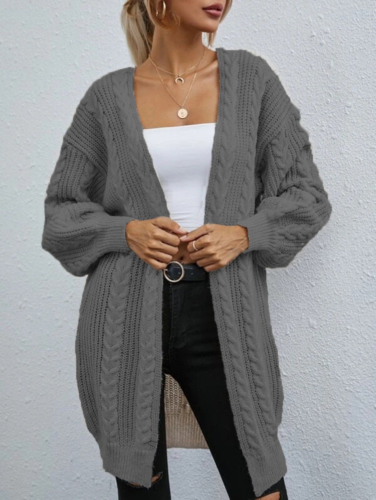 Damen Grobstrick-Cardigan Lässig Zopfmuster Norvielle