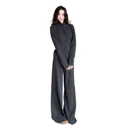 Damen Fleece-Anzug-Set Weites Design Hocher Kragen Grün