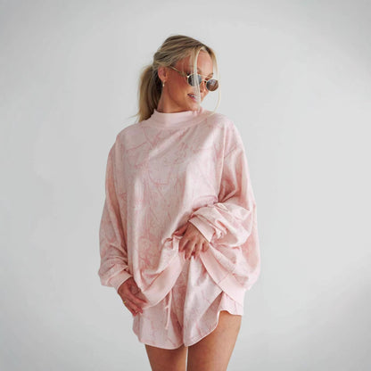 Damen Oversized Sweatshirt Hochkragen Kurze Shorts Norvielle - Norvielle