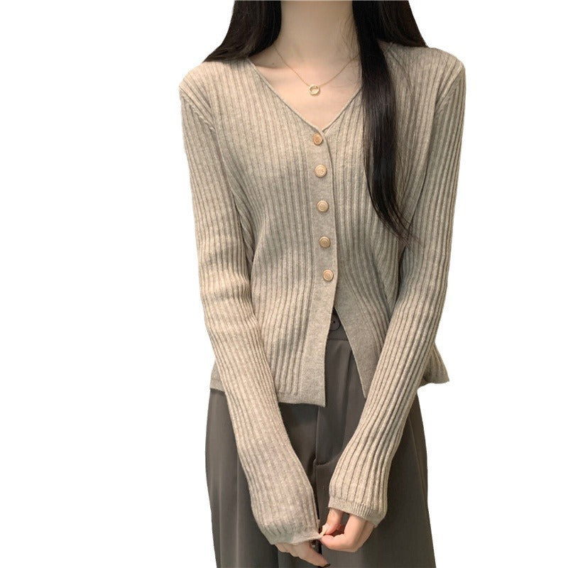 Damen Strickjacke V-Ausschnitt Dekorative Knöpfe Norvielle