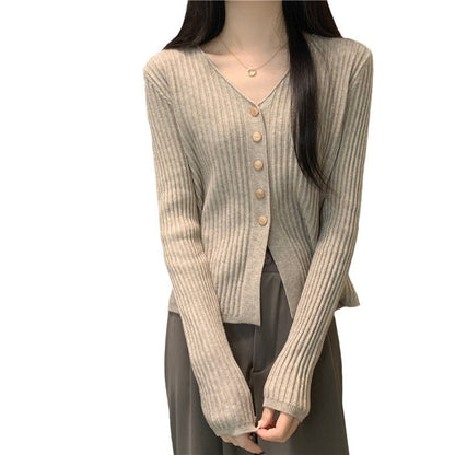 Damen Strickjacke V-Ausschnitt Dekorative Knöpfe Norvielle
