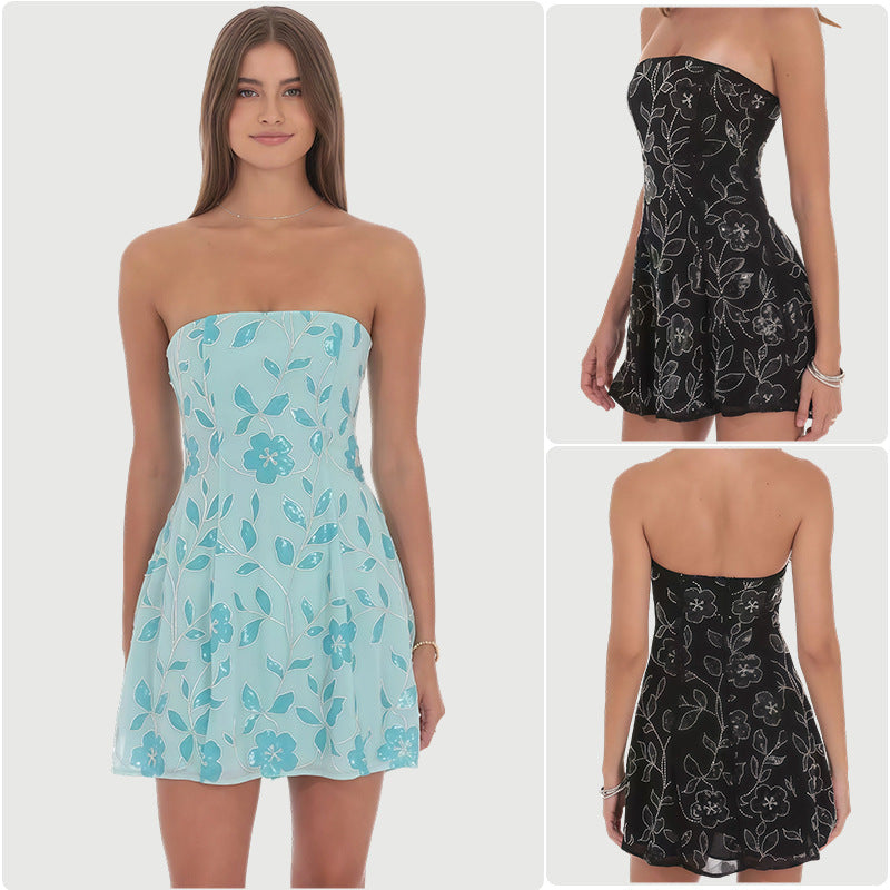 Damen Freizeitkleid Floralmuster Schulterfrei Norvielle - Norvielle