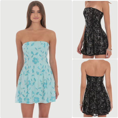 Damen Freizeitkleid Floralmuster Schulterfrei Norvielle - Norvielle
