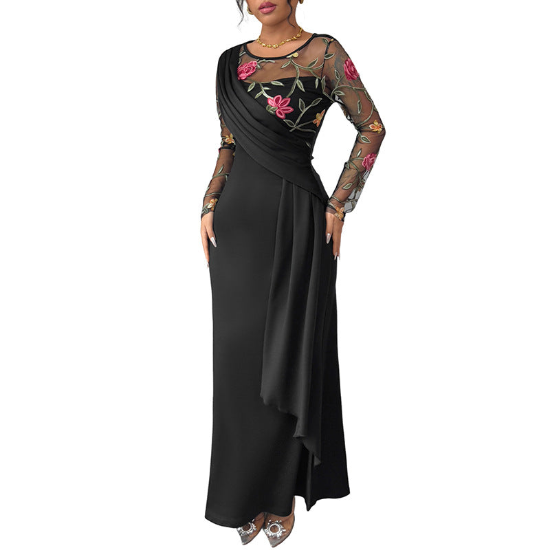 Damen Maxikleid mit floralem Spitzeinsatz Asymmetrischer Saum
