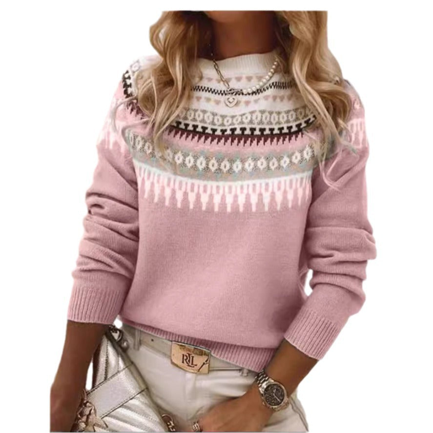 Damen Pullover Skandinavisches Strickmuster Verspielt Multicolor