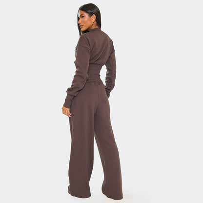 Damen Cropped Sweatshirt und Trainingshose Set Bequem Norvielle