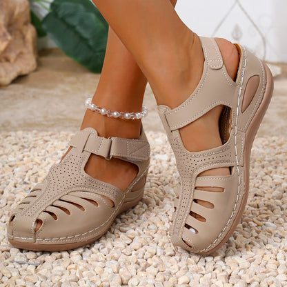 Damen Sandalen Anatomisches Fußbett Luftiges Schlitzdesign Beige